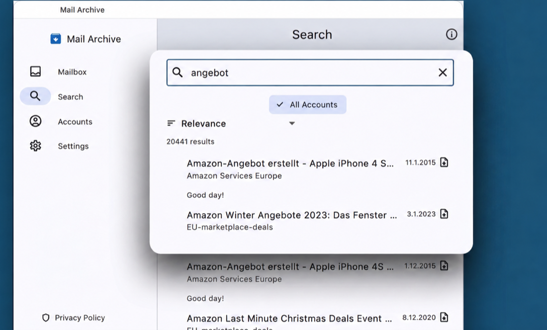 Mail Archive: full-text search for “angebot” across all accounts with 20,441 results